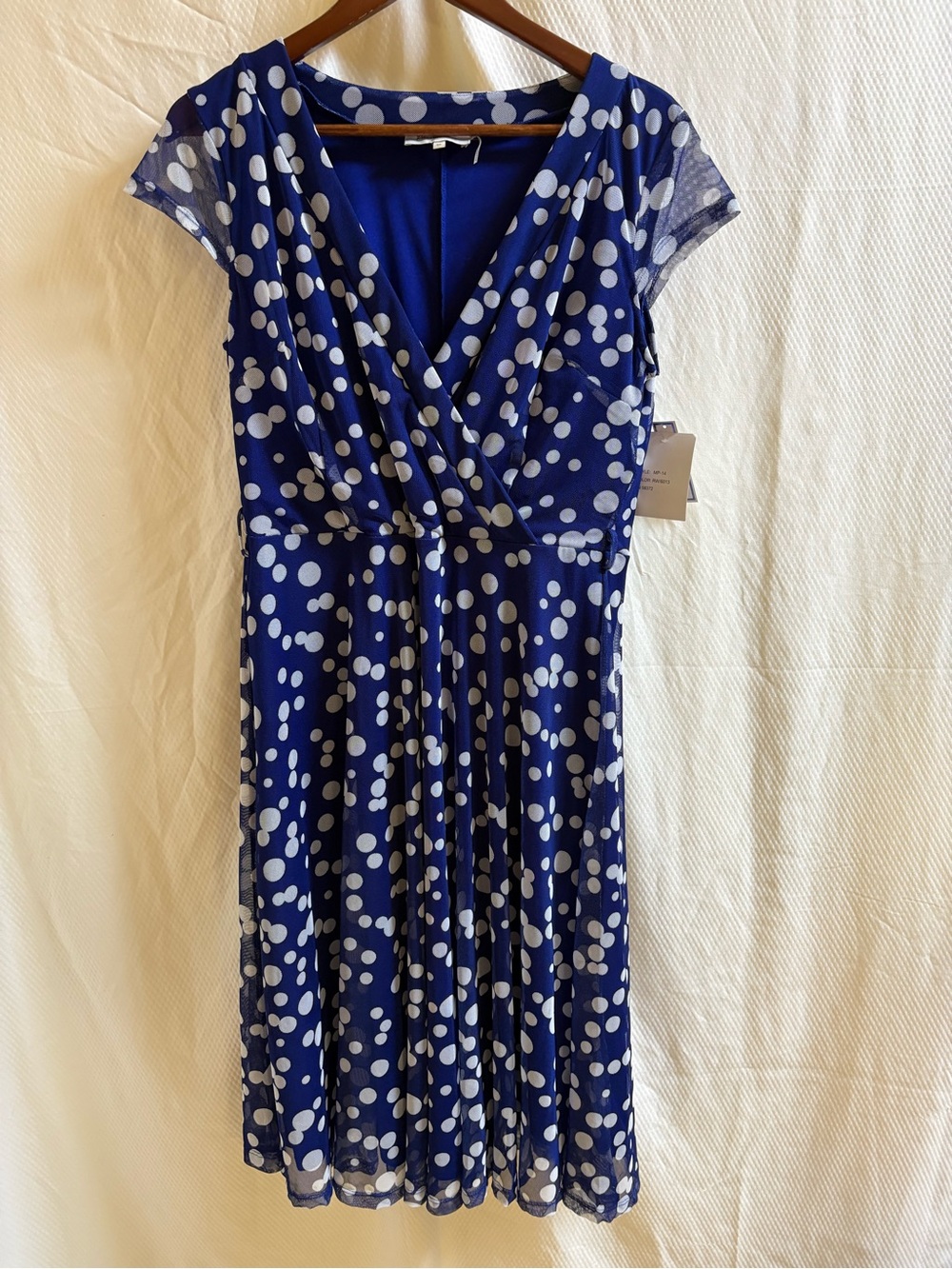 Navy Polka Dot Faux-Wrap Midi Dress 10 NWT’s